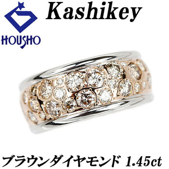 カシケイ ブラウンダイヤモンド メランジェ リング 1.45ct K18PG K18WG 太め 幅広 Kashikey | 18金 ブラウンダイアモンド デイリーユース ゴージャス 豪華 かわいい おしゃれ【中古】【SH120829】