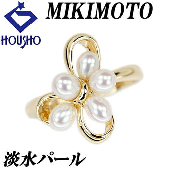 ミキモト 淡水パール リング 3.5-3.8mm K18YG リボン 透かし ブランド MIKIMOTO | 18金 淡水真珠 白真珠 デイリーユース 上品 かわいい おしゃれ【中古】【SH120834】