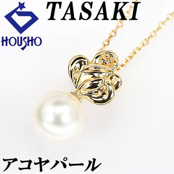 TASAKI Akoya Pearl Necklace 7.1mm K18YG Single Pearl Flower Plant Botanical TASAKI | 18K Akoya Pearl White Pearl Japanese Pearl Daily Use Cute Stylish [Used] [SH120845]