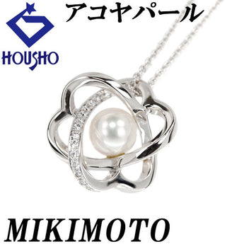 ミキモト アコヤパール ネックレス 7.0mm ダイヤモンド K18WG ハート 花 フラワー ブランド MIKIMOTO | 18金 あこや真珠 白真珠 和珠 ダイアモンド かわいい おしゃれ【中古】【SH121109】
