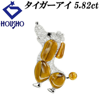 Tiger Eye Pendant Brooch 5.82ct Diamond K18WG Dog Inu Inu Dog Animal | 18K Diamond Daily Use Cute Stylish [Used] [SH121224]