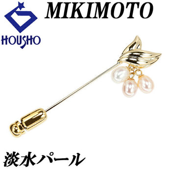 MIKIMOTO Freshwater Pearl Pin Brooch 4.1-4.3mm K18YG Leaf Plant Botanical Brand MIKIMOTO | 18K Gold Freshwater Pearl White Pearl Elegant Cute Stylish [Used] [SH121225]