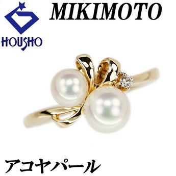 ミキモト アコヤパール リング 4.3-5.4mm ダイヤモンド K18YG リボン ブランド MIKIMOTO | 18金 あこや真珠 白真珠 和珠 ダイアモンド デイリーユース シンプル かわいい おしゃれ【中古】【SH121245】