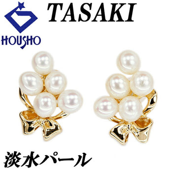 タサキ 田崎真珠 淡水パール イヤリング K18YG リボン ブランド TASAKI | 18金 淡水真珠 白真珠 デイリーユース 上品 かわいい おしゃれ【中古】【SH121250】