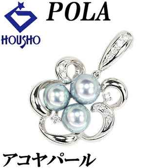 POLA Akoya pearl pendant 6.6-7.3mm diamond Pt900 flower plant botanical openwork POLA | Akoya pearl white pearl Japanese pearl diamond cute stylish [Used] [SH121576]