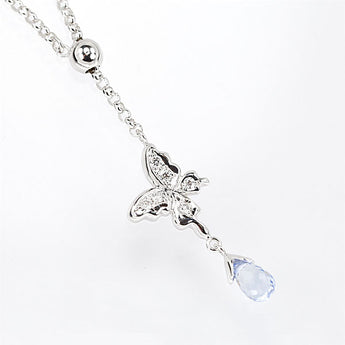 Asplendi Sapphire Necklace 0.75ct Diamond K18WG Butterfly Papillon Flower Multi-way Brand Asplendi | 18K Sapphire Diamond Cute [Used] [SH121588]