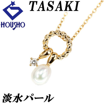 Tasaki Tasaki Pearl Freshwater Pearl Necklace Diamond K18YG Rope Twist Brand TASAKI | 18K Freshwater Pearl White Pearl Diamond Daily Use Cute Stylish [Used] [SH121599]