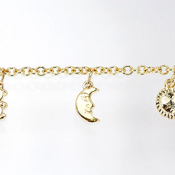 Bracelet K18YG Bear Animal Crescent Moon Sun Metal only No stones | 18K Daily use Cute Stylish [Used] [SH121632]