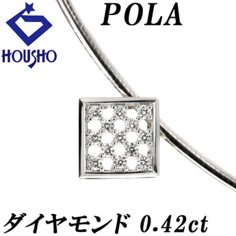 POLA Diamond Omega Necklace 0.42ct K18WG YG Square Check Openwork Reversible Brand POLA | 18K Diamond Elegant Cute Stylish [Used] [SH121635]