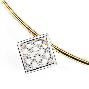POLA Diamond Omega Necklace 0.42ct K18WG YG Square Check Openwork Reversible Brand POLA | 18K Diamond Elegant Cute Stylish [Used] [SH121635]