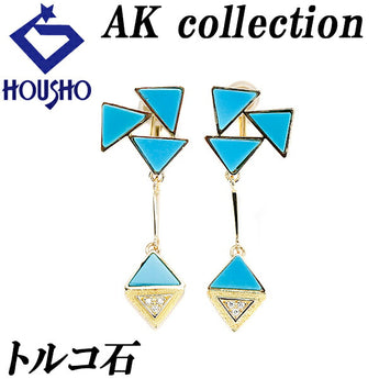AK Collection Turquoise Earrings Diamond K18YG Turquoise Triangle Brand AK Collection | 18K Gold Diamond Daily Use Cute Stylish [Used] [SH121712]