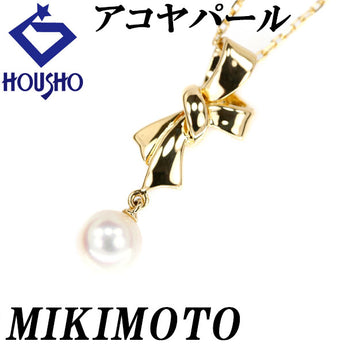 ミキモト アコヤパール ネックレス 6.4mm K18YG リボン 一粒パール ブランド MIKIMOTO | 18金 あこや真珠 白真珠 和珠 デイリーユース かわいい おしゃれ【中古】【SH121727】