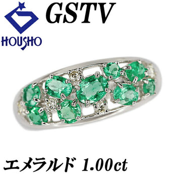 GSTV Emerald Ring 1.00ct Diamond Pt950 Openwork Brand | Diamond Gorgeous Gorgeous Cute Stylish [Used] [SH122408]