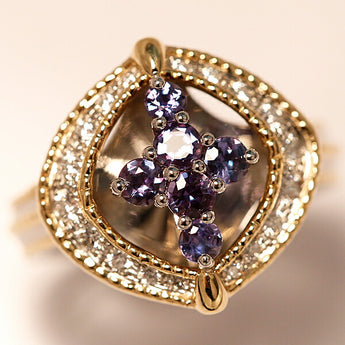 POLA Alexandrite Ring 0.50ct Diamond Pt900 K18YG Openwork Milled Millgrain Combination Brand POLA | 18K Diamond Gorgeous Gorgeous Cute Stylish [Used] [SH122573]