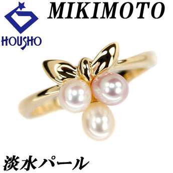 ミキモト 淡水パール リング 3.8mm K18YG リボン ブランド MIKIMOTO | 18金 淡水真珠 白真珠 デイリーユース かわいい おしゃれ【中古】【SH122595】