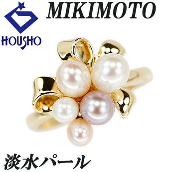 ミキモト 淡水パール リング 3.4mm-4.8mm K18YG リボン ブランド MIKIMOTO | 18金 淡水真珠 白真珠 上品 かわいい おしゃれ【中古】【SH122596】