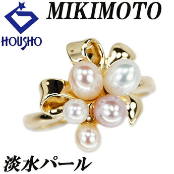 ミキモト 淡水パール リング 3.3-4.4mm K18YG リボン ブランド MIKIMOTO | 18金 淡水真珠 白真珠 デイリーユース シンプル かわいい おしゃれ【中古】【SH122710】