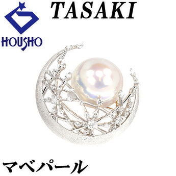 TASAKI Mabe Pearl Brooch 16.8mm Diamond K18WG Openwork Matte Moon Crescent Moon TASAKI | 18K Mabe Pearl White Pearl Semicircular Pearl Semicircular Pearl Diamond [Used] [SH122752]