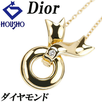 ディオール ダイヤモンド ネックレス K18YG リボン ブランド Dior | 18金 ダイアモンド デイリーユース かわいい おしゃれ【中古】【SH122761】