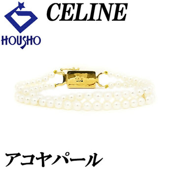 セリーヌ アコヤパール ブレスレット 3.9-4.2mm K18YG 馬車 二連 ブランド CELINE | 18金 あこや真珠 白真珠 和珠 上品 エレガント かわいい おしゃれ【中古】【SH122771】