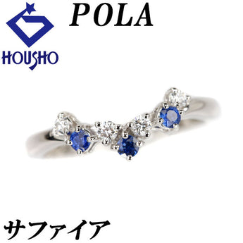 POLA Sapphire Ring 0.21ct Diamond Pt900 V-Shape Brand POLA | Sapphire Diamond Daily Use Elegant Cute Stylish [Used] [SH122801]