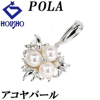 POLA Akoya pearl pendant 6.4mm Pt900 leaf plant botanical brand POLA | Akoya pearl white pearl Japanese pearl diamond elegant cute stylish [Used] [SH122833]