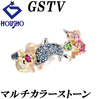 GSTV マルチカラーストーン リング ダイヤモンド K18YG PG Pt950 ネズミ イルカ ゾウ フクロウ 鳥 アニマル 動物 ブランド | 18金 ダイアモンド サファイヤ かわいい おしゃれ【中古】【SH122981】