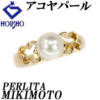 ミキモト ペルリータミキモト アコヤ真珠 リング K18イエローゴールド MIKIMOTO 一粒パール 花 フラワー 植物 ボタニカル 透かし【中古】【123007】