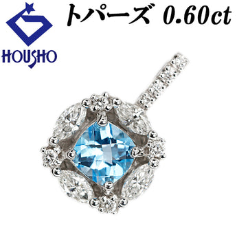 Blue topaz pendant top diamond K18 white gold [Used] [123036]