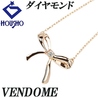 ヴァンドーム青山 ダイヤモンド ネックレス K10PG リボン 一粒石 ブランド VENDOME AOYAMA | 10金 ダイアモンド デイリーユース シンプル かわいい おしゃれ【中古】【SH123355】