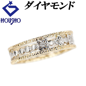 ダイヤモンド リング K18イエローゴールド SV925 花 フラワー 植物 ボタニカル 透かし【中古】【123583】