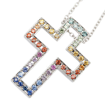 ダミアーニ サファイア ベルエポック レインボー ネックレス K18ホワイトゴールド Damiani クロス マルチway【中古】【123614】