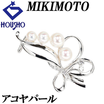ミキモト アコヤ真珠 その他アクセサリー ダイヤモンド K14ホワイトゴールド MIKIMOTO 帯留 リボン 透かし【中古】【123618】