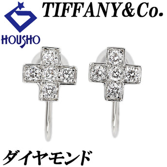 Tiffany Diamond Cruciform Earrings Pt950 TIFFANY&amp;Co. Cross [Used] [123626]