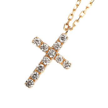 Pink sapphire necklace, diamond, K18 yellow gold, cross, reversible [Used] [123630]
