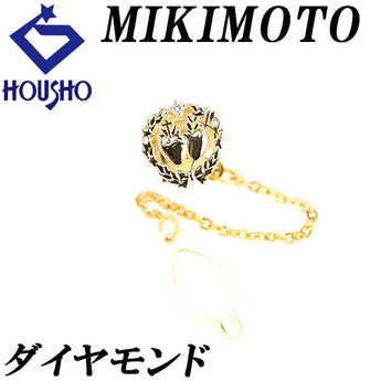 MIKIMOTO Diamond Brooch K18 Yellow Gold MIKIMOTO Cross Heart Ribbon Single Stone [Used] [123636]