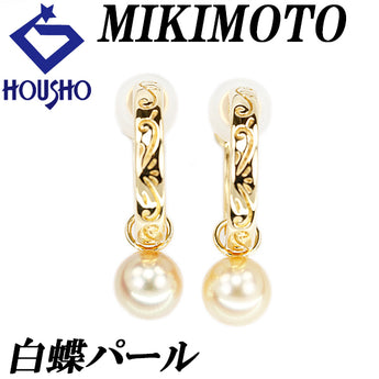 MIKIMOTO White South Sea Pearl Earrings, 18K Yellow Gold, MIKIMOTO 2-way Hoop [Used] [123641]