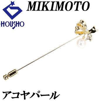 ミキモト アコヤ真珠 ブローチ ダイヤモンド K18イエローゴールド MIKIMOTO リボン【中古】【123661】