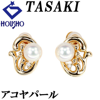 TASAKI Akoya Pearl Earrings Diamond K18 Yellow Gold TASAKI Flower Plant Botanical Openwork [Used] [123793]
