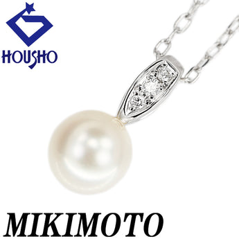 MIKIMOTO Akoya pearl necklace, diamond, K18 white gold [Used] [123806]