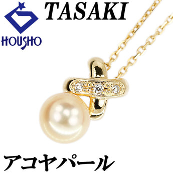 TASAKI Akoya Pearl Necklace Diamond K18 Yellow Gold TASAKI Cross [Used] [123870]