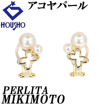 MIKIMOTO Perlita MIKIMOTO Akoya pearl earrings K18 yellow gold MIKIMOTO flower plant botanical openwork [used] [123880]
