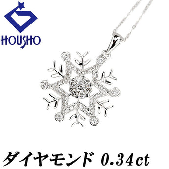 Diamond necklace, K18 white gold, snowflake, milled, milgrain, openwork [Used] [124084]