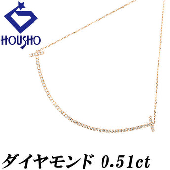 Diamond necklace K18 pink gold smile line curve [Used] [124086]
