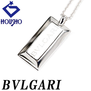 Bvlgari Necklace K18 White Gold BVLGARI Ingot Logo Metal Only No Stones Unisex Men's [Used] [124088]