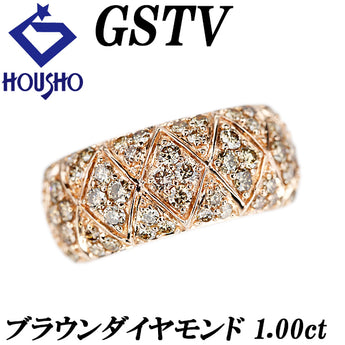 ジーエスティービー ブラウンダイヤモンド リング  K18ピンクゴールド GSTV 太め 幅広【中古】【124302】