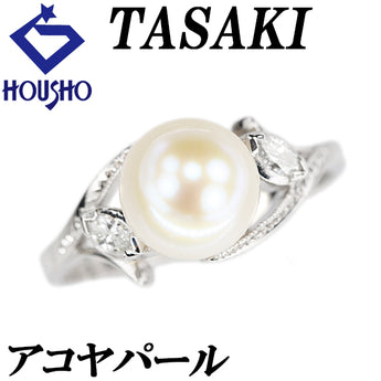 タサキ 田崎真珠 アコヤ真珠 リング ダイヤモンド Pt900 TASAKI 葉 リーフ 植物 ボタニカル【中古】【124348】