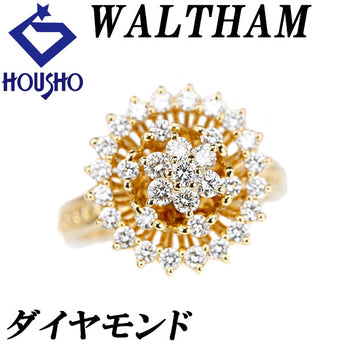 ウォルサム ダイヤモンド リング K18イエローゴールド WALTHAM 花 フラワー 植物 ボタニカル 回転 透かし【中古】【124357】