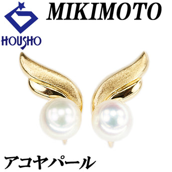 MIKIMOTO Akoya pearl earrings, K18 yellow gold, MIKIMOTO feather, matte finish, matte finish [Used] [125070]