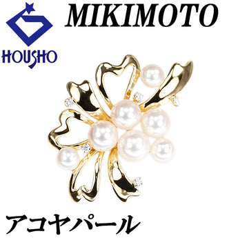 ミキモト アコヤ真珠 ペンダントトップ ダイヤモンド K18イエローゴールド MIKIMOTO リボン ハート【中古】【125082】